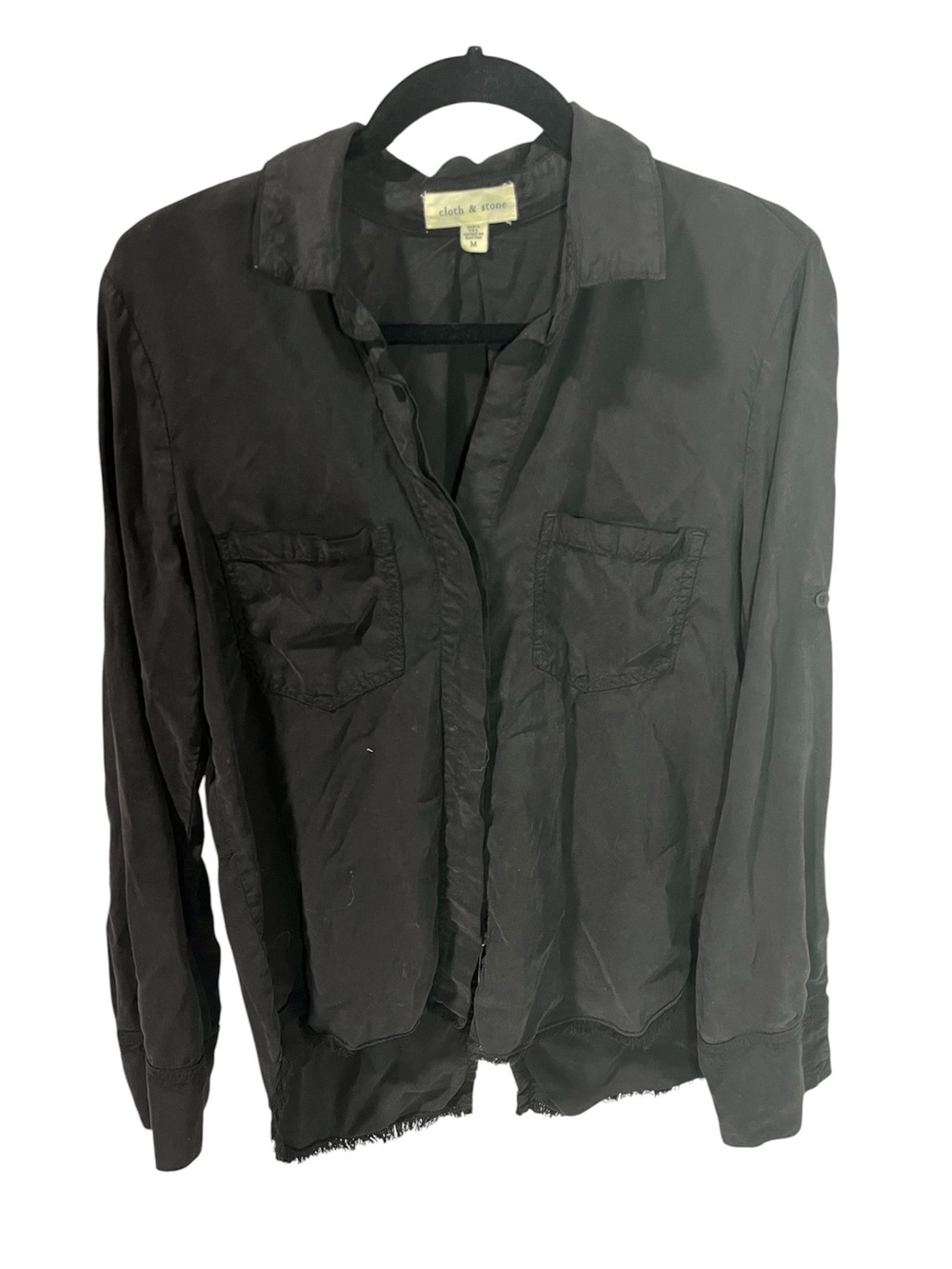 Anthropologie Cloth & Stone Black Split Back Raw Hem Button up Shirt Medium